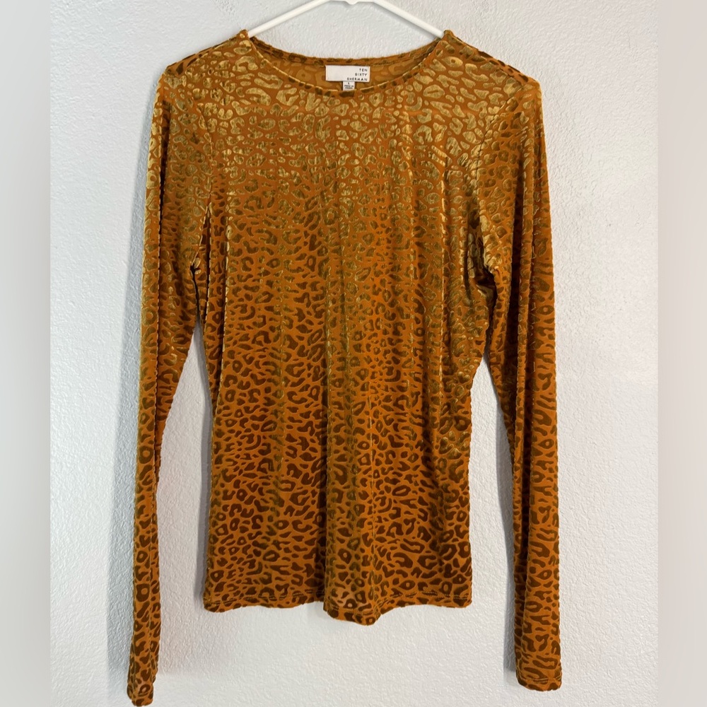 Ten Sixty Sherman Gold Leopard Long Sleeve Sheer Top